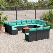 Set Divani da Giardino 14pz con Cuscini in Polyrattan Nero