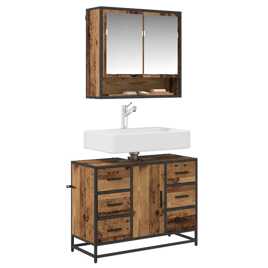 Set di mobili per il bagno con cassetto 2 pcs Legno vecchio 3402426