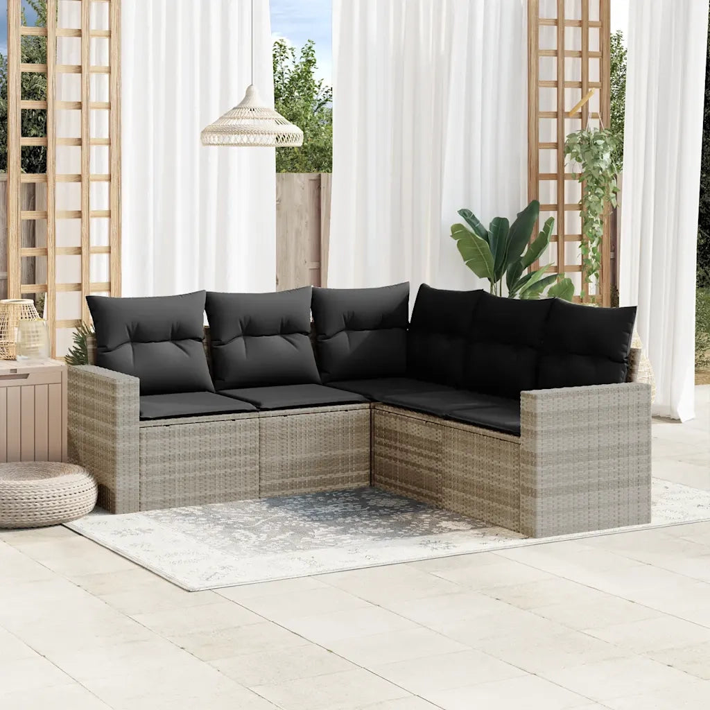 Set Divano da Giardino 5pz | Set Salotto da Giardino con Cuscini Grigio Chiaro Polyrattan