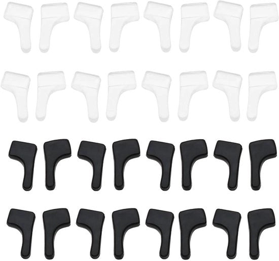 Orecchini per Occhiali in Silicone - 30 paia - Adatti per Larghezza Tempiale inferiore a 4 mm - Nero e Translucido
