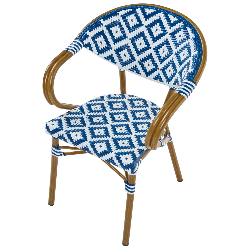 Set di 4 sedie da giardino in Rattan  blu e bianco con struttura in alluminio