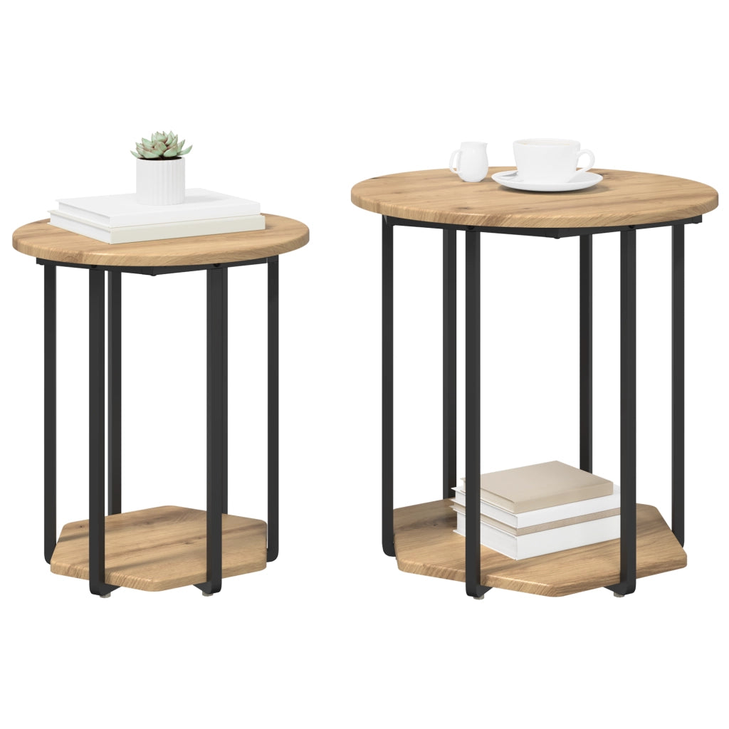 Set di 2 Tavolini in Legno ingegnerizzato Rovere e Metallo