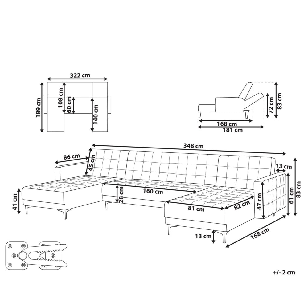 Divano letto ad angolo in tessuto trapuntato tessuto bianco sporco moderno a forma di U componibile a 5 posti con chaise longue