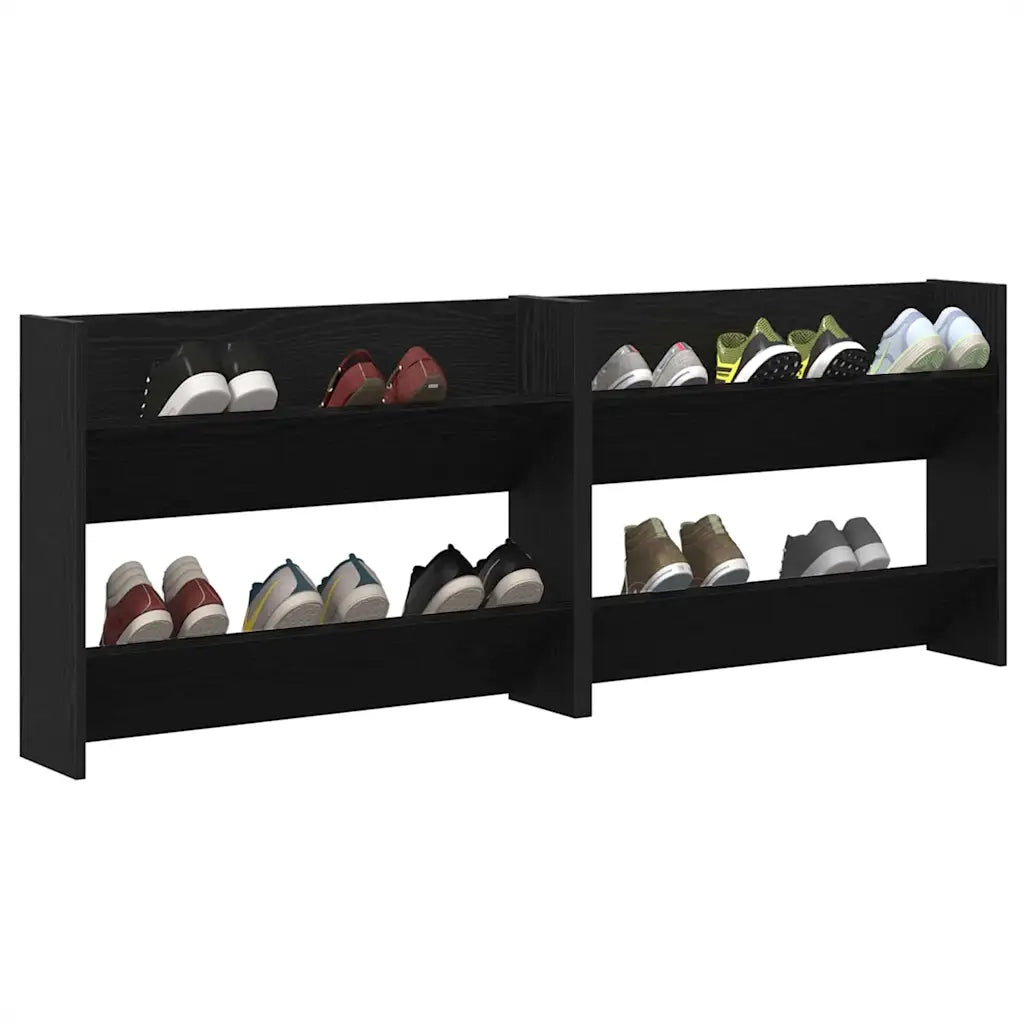 vidaXL Armadi per scarpe da muro 2 pcs Rovere nero Legno multistrato