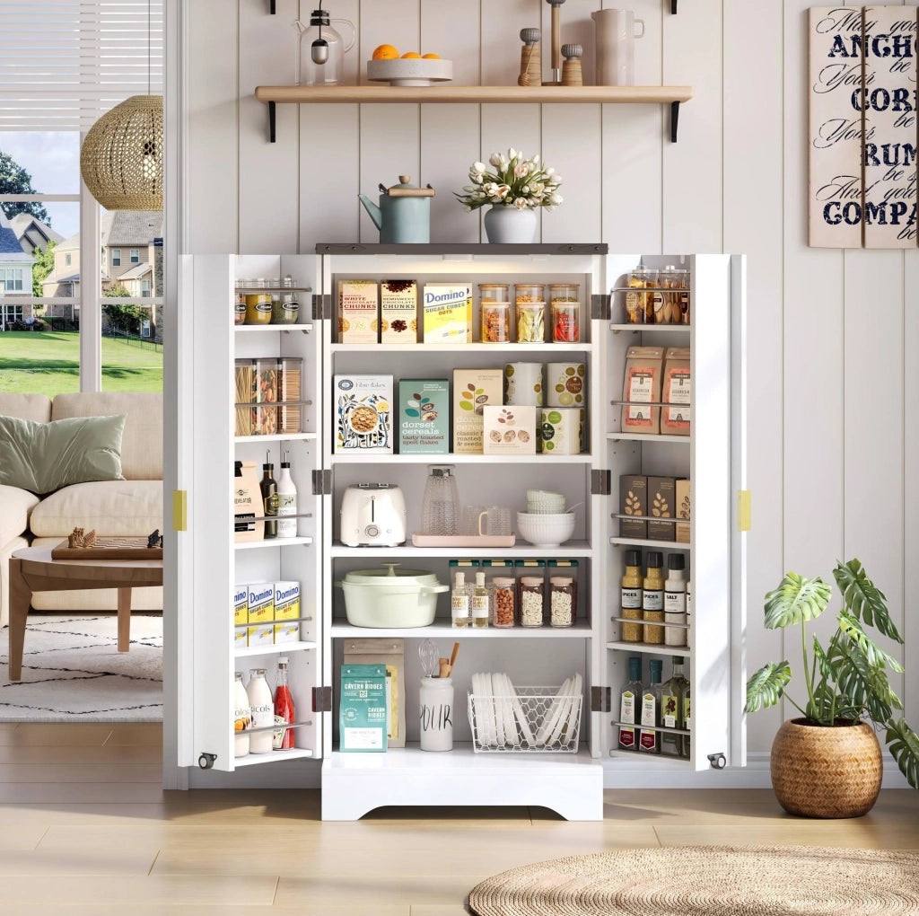 Armadio alto da cucina con luce LED a sensore, bianco