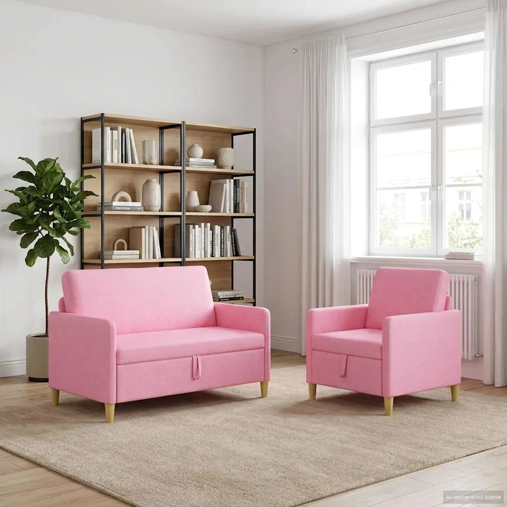 Set di Divani con Storage 2 pcs Rosa Poliestere 3429160