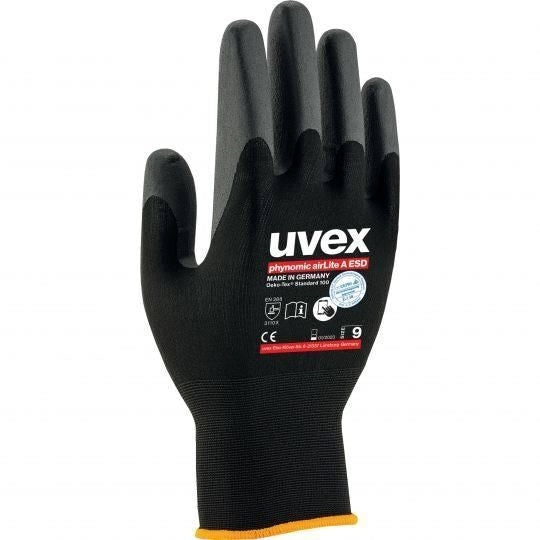 Uvex 6003810 Phynomic airLite A ESD Guanti da Montaggio Antitaglio Livello A EN 388:2016 Taglia 10 colore Nero
