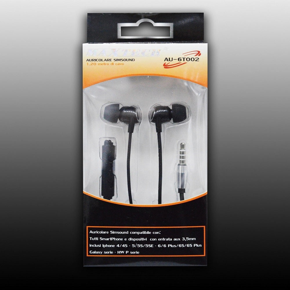 Trade Shop - Auricolari Cuffie Musica Con Filo Microfono Per Cellulari Smartphone Simsound Maxtech Au-6t002 -