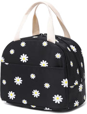 Borsa Insolata a Fiori per Donne e Ragazze, Borsa da Picnic Reutilizzabile, Borsa per Lavoro, Scuola e Viaggio (Nero)