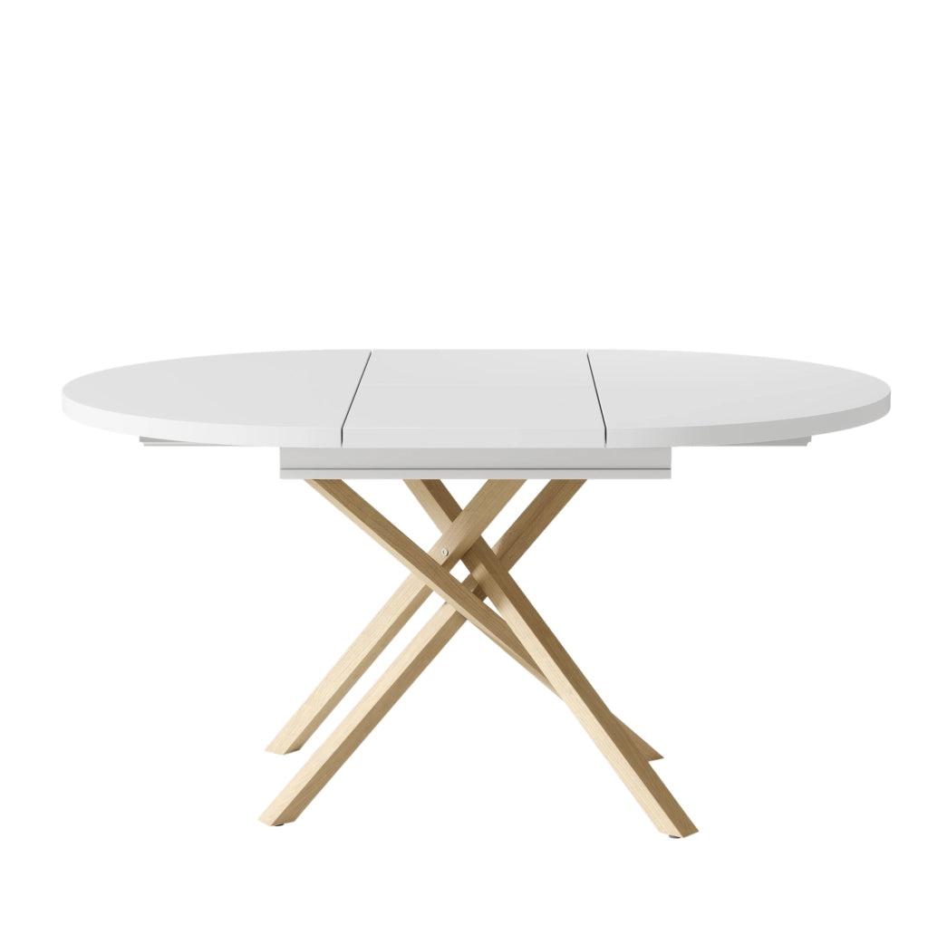 Tavolo da pranzo allungabile rotondo 100/140x100 cm in MDF e metallo; bianco