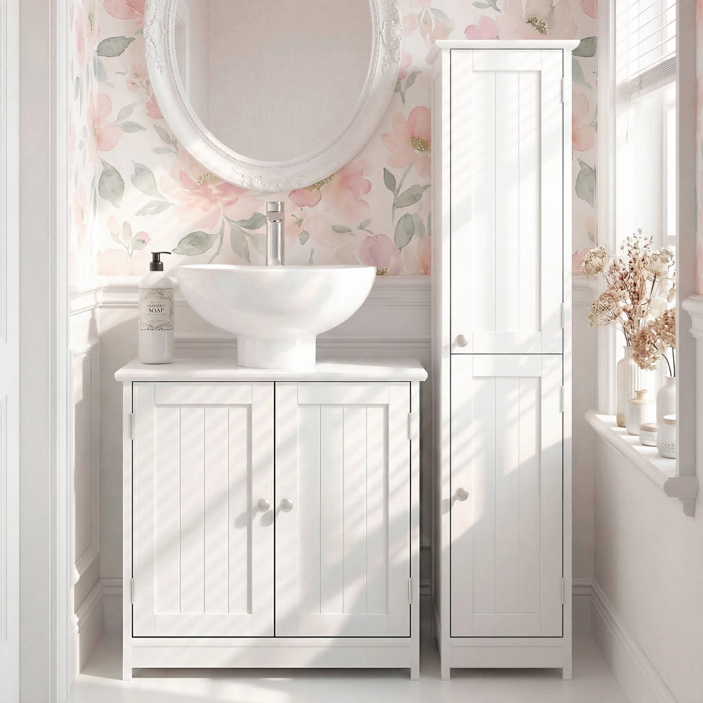 Mobile Sottolavabo a 2 Ante con Ripiano Regolabile e Intaglio a U, 60x30x60 cm, Bianco