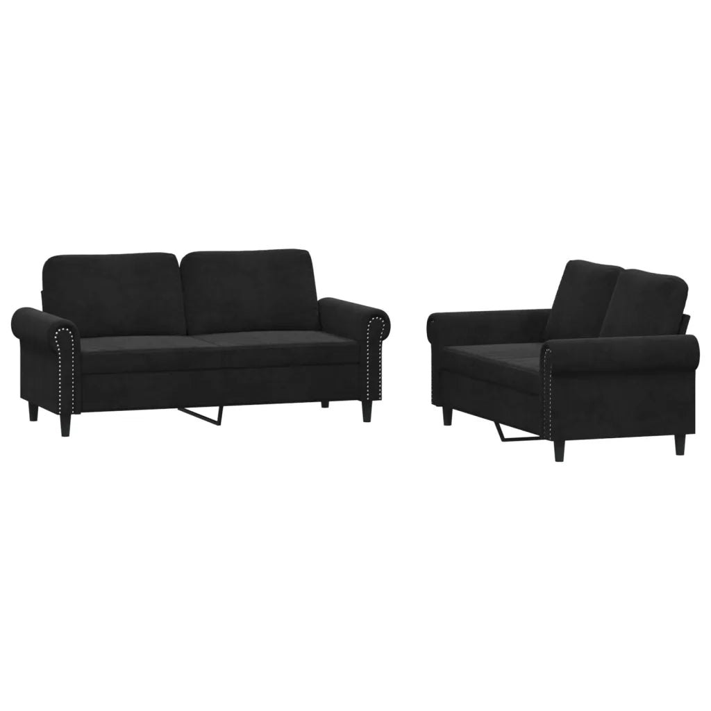 Set di Divani 2 pz con Cuscini Nero in Vellutocod mxl 83144