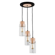 Lampadario Alfa Tantum 3 luci E27 nero legno vetro