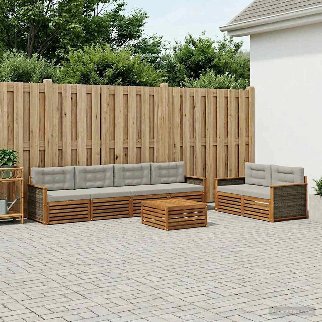 Set di divani da esterno 7 pz Naturale e Grigio Chiaro 3383049