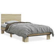 Letto singolo | Letto per adulti | Giroletto Rovere Sonoma 75x190cm in Legno Multistrato e Metallo