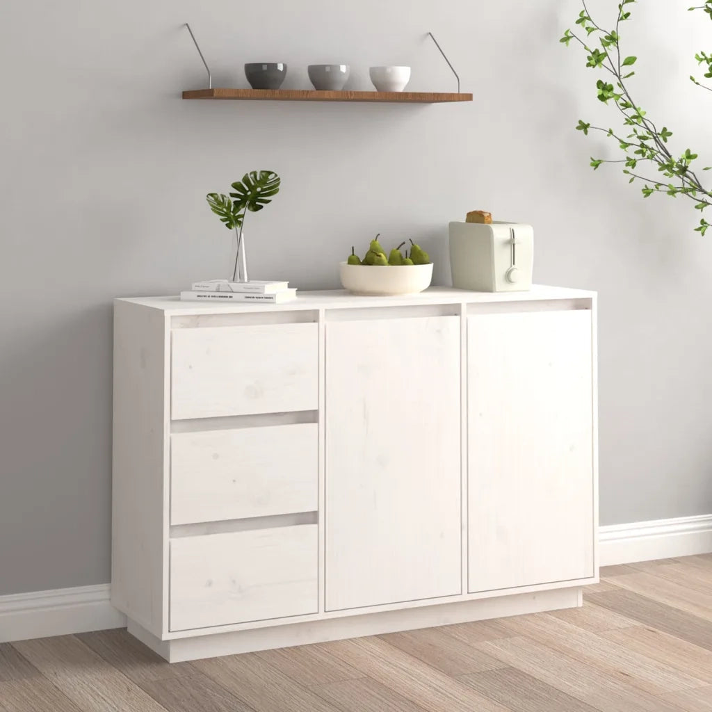 Credenza-Buffet-Armadio da cucina Bianca 111x34x75 cm in Legno Massello di Pino
