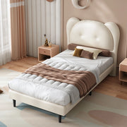 Letto imbottito per bambini con testiera a forma di animale, 90x200 cm, beige