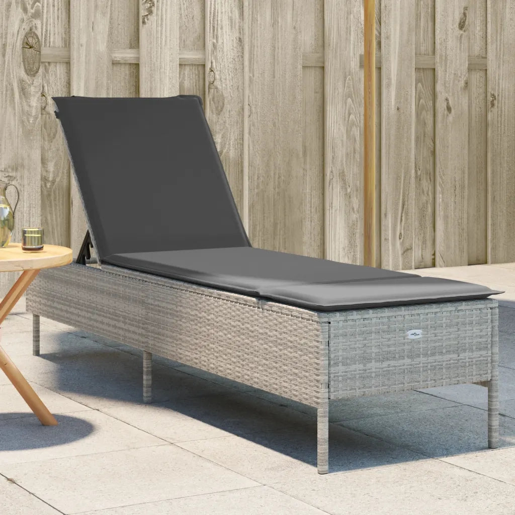 Lettino Prendisole | Sdraio da giardino | Lettino da sole con Cuscino Grigio Chiaro in Polyrattan