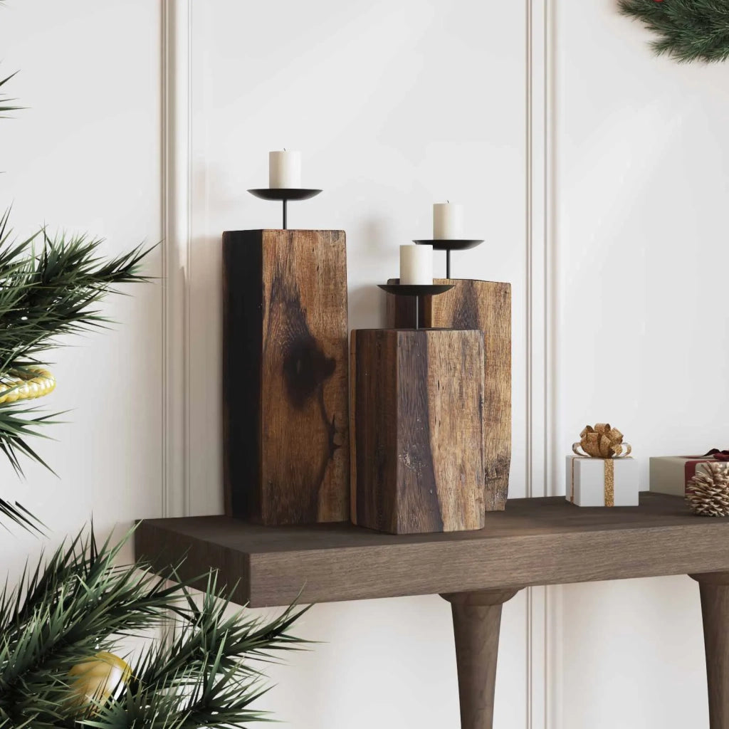 Candelabro 3 pcs Naturale Legno massello di recupero