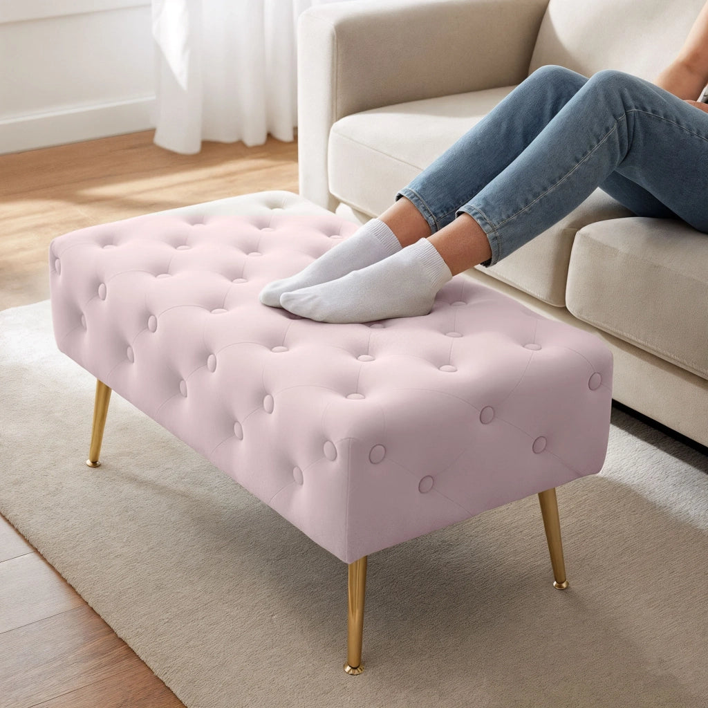 Panca imbottita in velluto trapuntato 80 cm MADRID Rosa Cipria