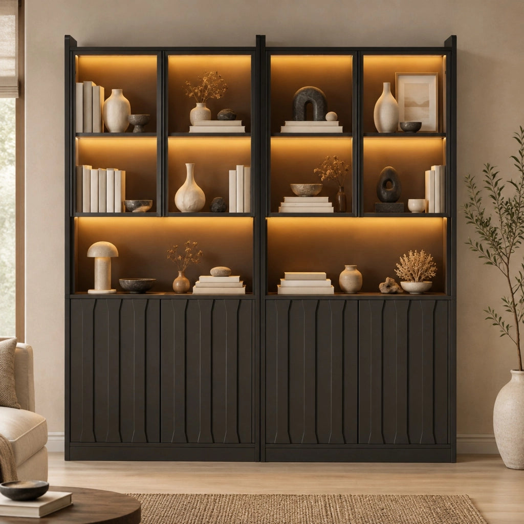 Set 2 vetrine con LED Bluetooth 160x35x200 cm nere HOMVRA