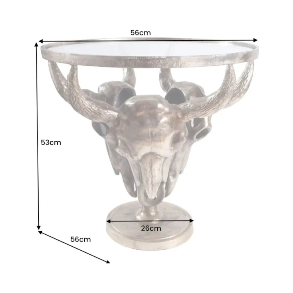 Tavolino basso TAURVIK rotondo 56 cm in alluminio bronzo e vetro stile barocco