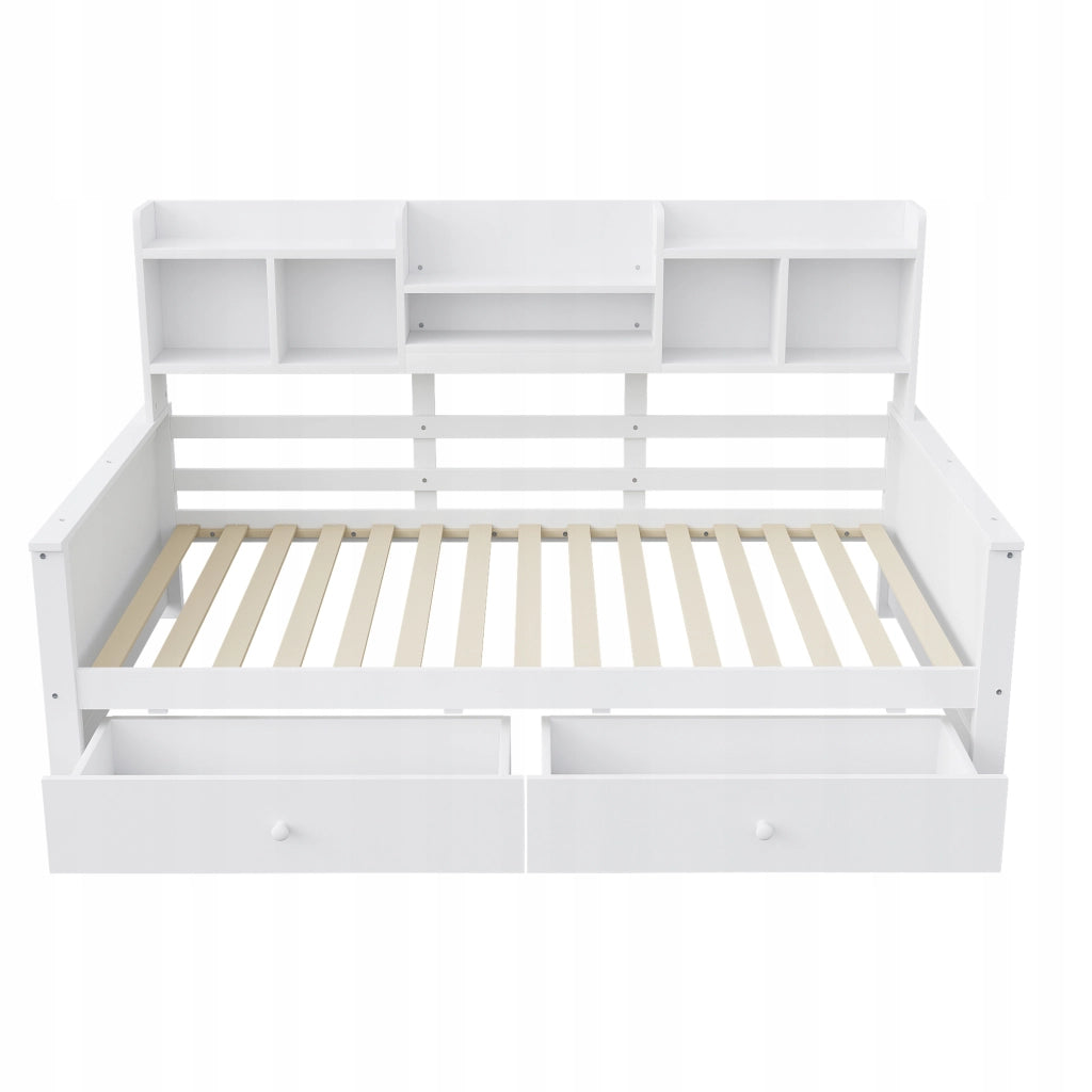 Letto singolo 90x200 bianco con cassetti e scaffale - Xylo