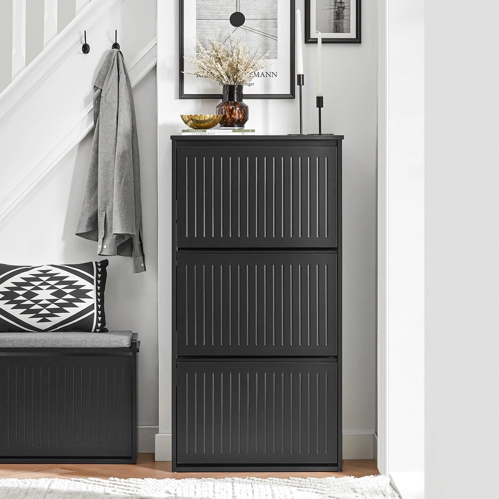 SoBuy Scarpiera Salvaspazio Slim Scarpiera con 3 Ribalte Mobile Portascarpe Regolabili da Ingresso Nero 61x25x120 cm FSR165-H-SCH