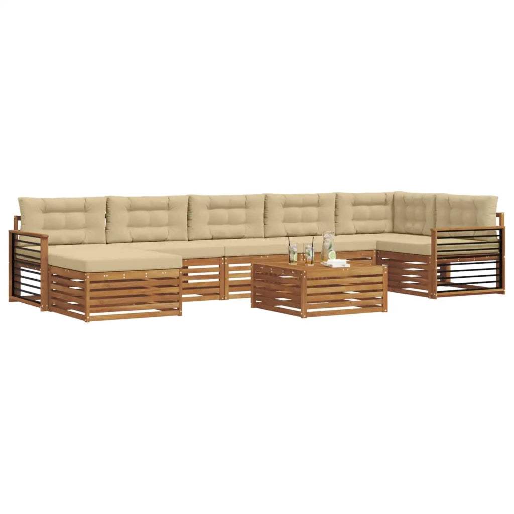 Set di divani da esterno con cuscino 8 pcs Naturale e Beige