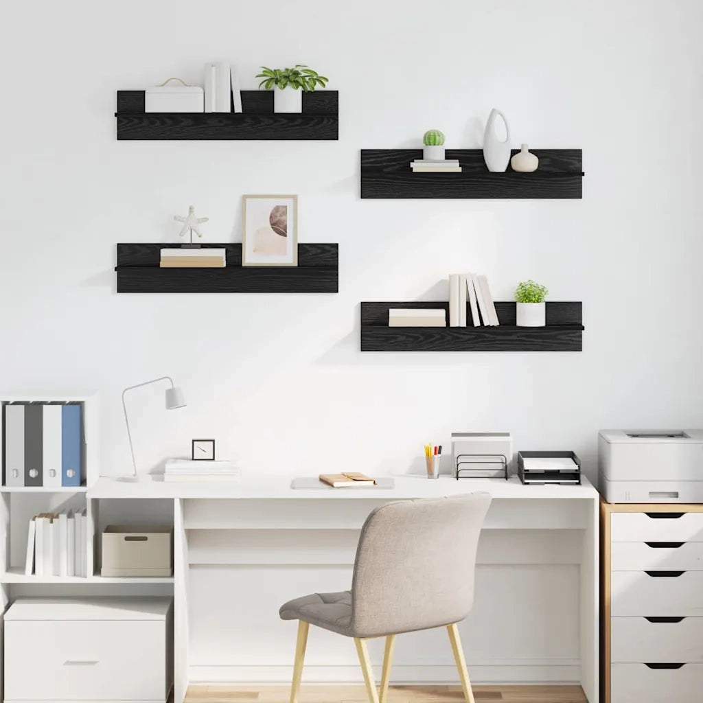 4 pz Scaffali da Parete | Mensola sospesa Rovere Nero 80 x 11,5 x 18 cm