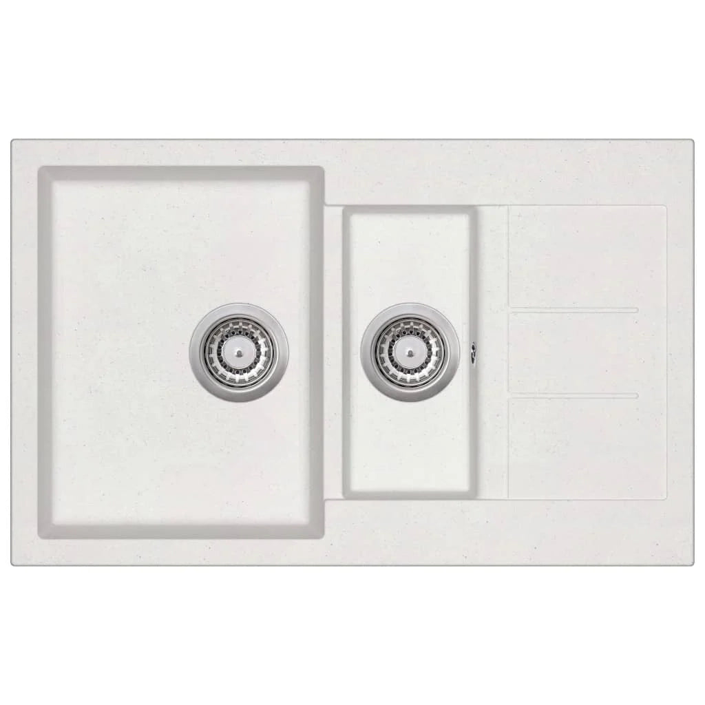 Lavabo cucina doppio lavello 80 x 50 cm granito bianco 02_0002344