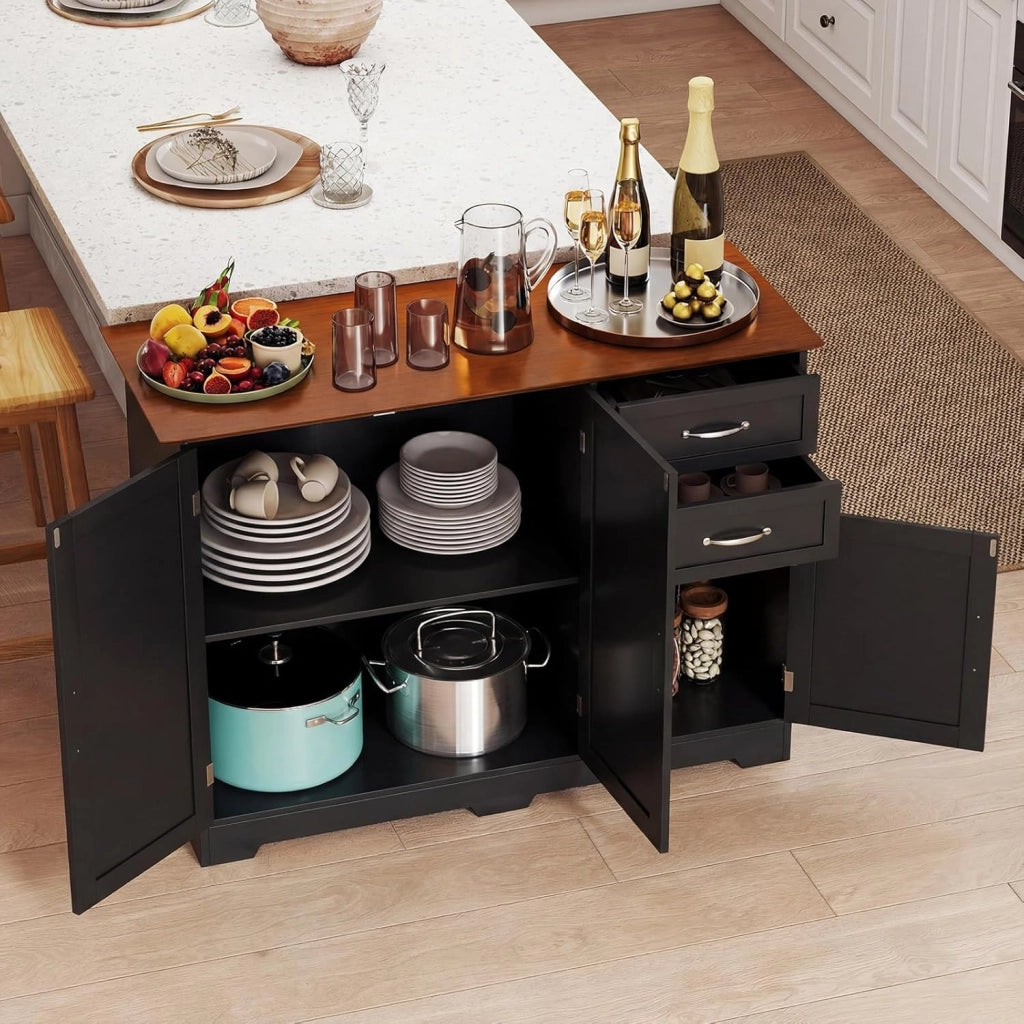 Madia Soggiorno Moderna, Credenza Cucina Isola, Armadietto a Buffet con 2 Cassetti e Ripiano Regolabile,Mobiletto Armadietto Multiuso per Soggiorno, Cucina, Ufficio，100x40x78 cm (Nero)