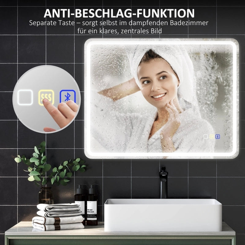 SPECCHIO LED 70x90 cm Silver con Bluetooth, orologio e antiappannamento