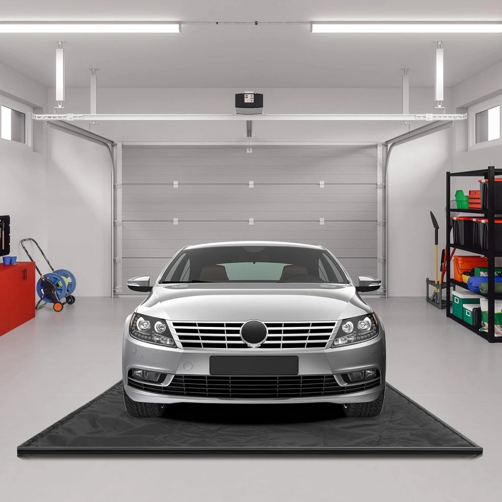 Tappeto per auto, tappetino antiscivolo e impermeabile, protezione contro fango, neve, olio e acqua, tessuto in PVC, per garage, casa, ufficio, nero (235 x 550 x 3,5 cm)