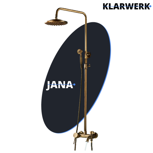 JANA | Set doccia vintage ottone non laccato in acciaio inox | Miscelatore doccia dal design retrò | Miscelatore doccia completo di doccetta