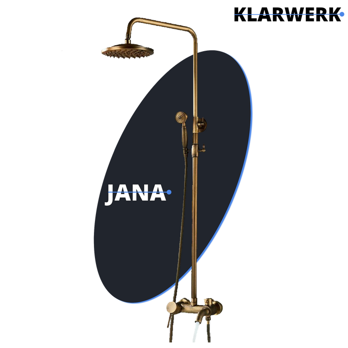 JANA | Set doccia vintage ottone non laccato in acciaio inox | Miscelatore doccia dal design retrò | Miscelatore doccia completo di doccetta
