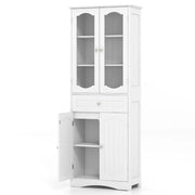 Mobile contenitore alto 60 x 30 x 160 cm 2 ante in vetro 2 ripiani regolabili stile moderno MDF bianco 20_0018063