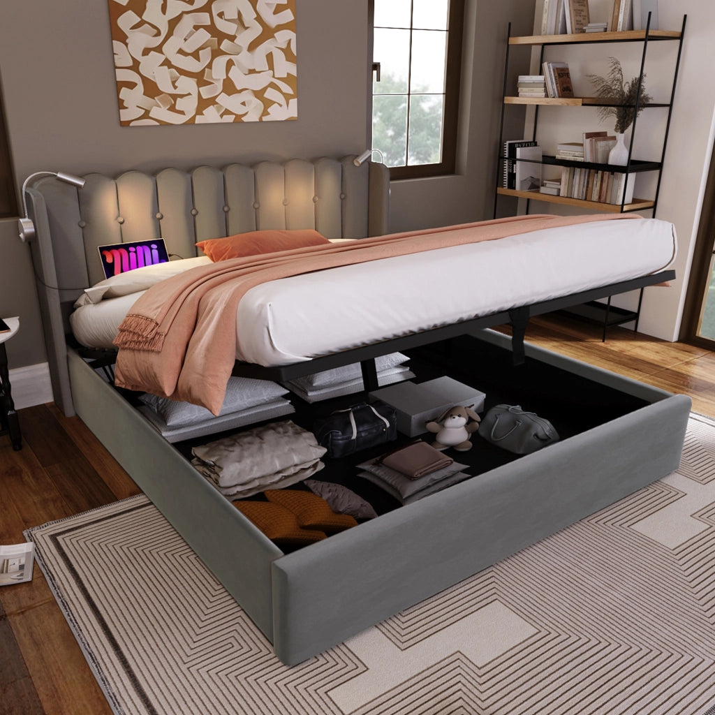 letto imbottito velluto grigio 160 x 200 cm