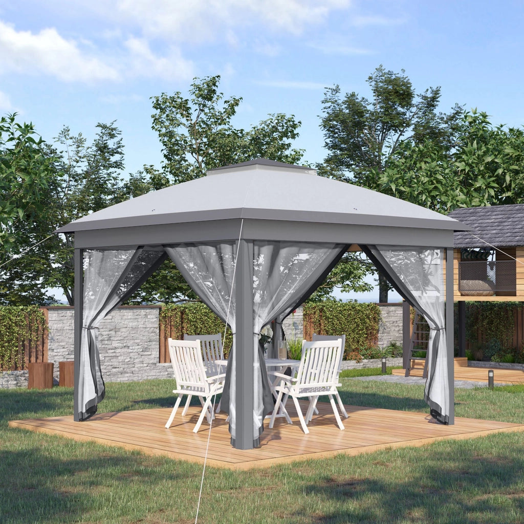 Tenda da Giardino Pop-up 3x3m ¨C zephmum ¨C Grigio con Reti Zippate e Sacchetto