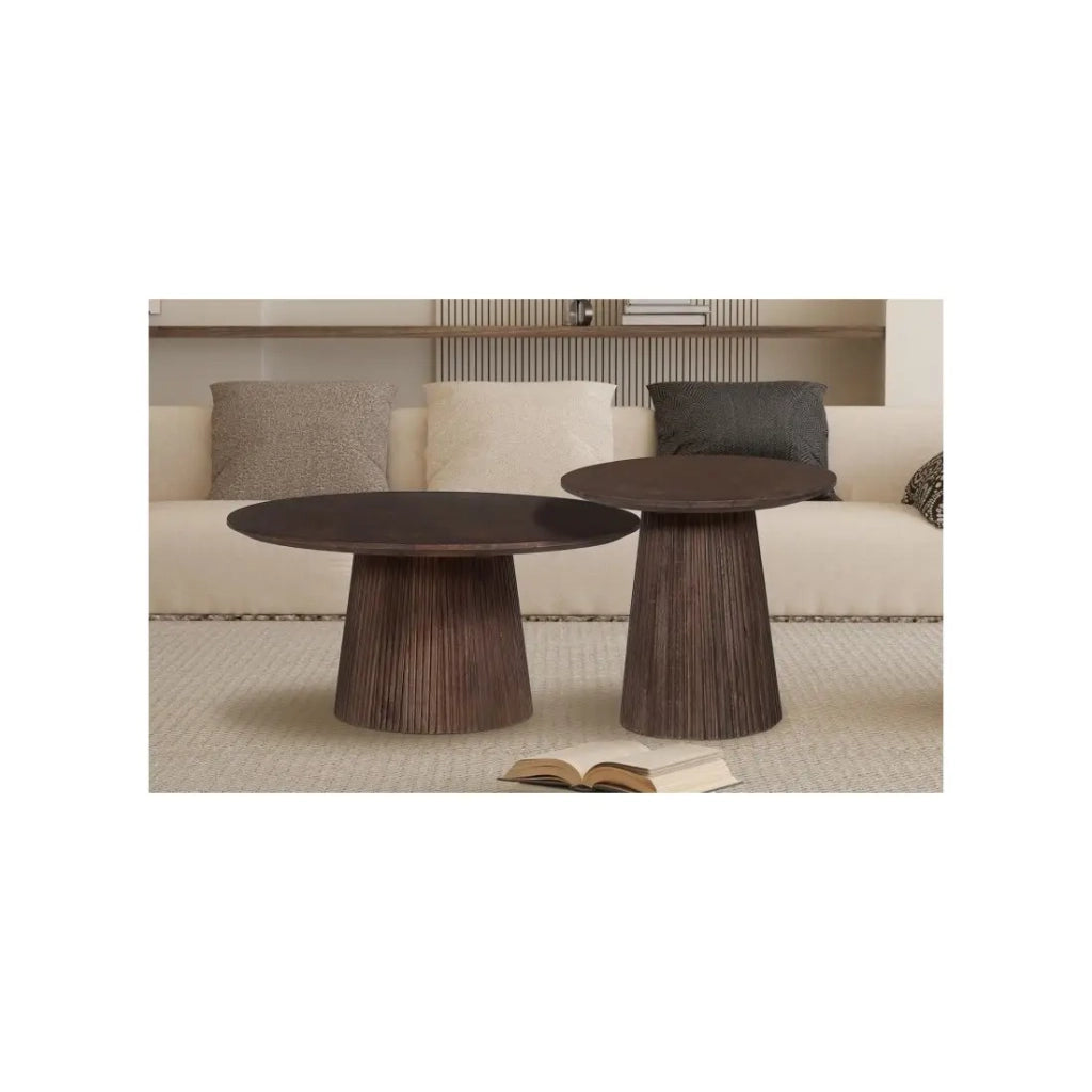 Tavolino basso rotondo MITCHEL – Legno esotico di mango marrone diametro 80 cm