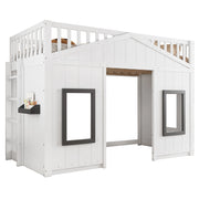 Letto a Soppalco 90x200 cm - Scala; Sponda e Mensola - Legno e MDF - Bianco