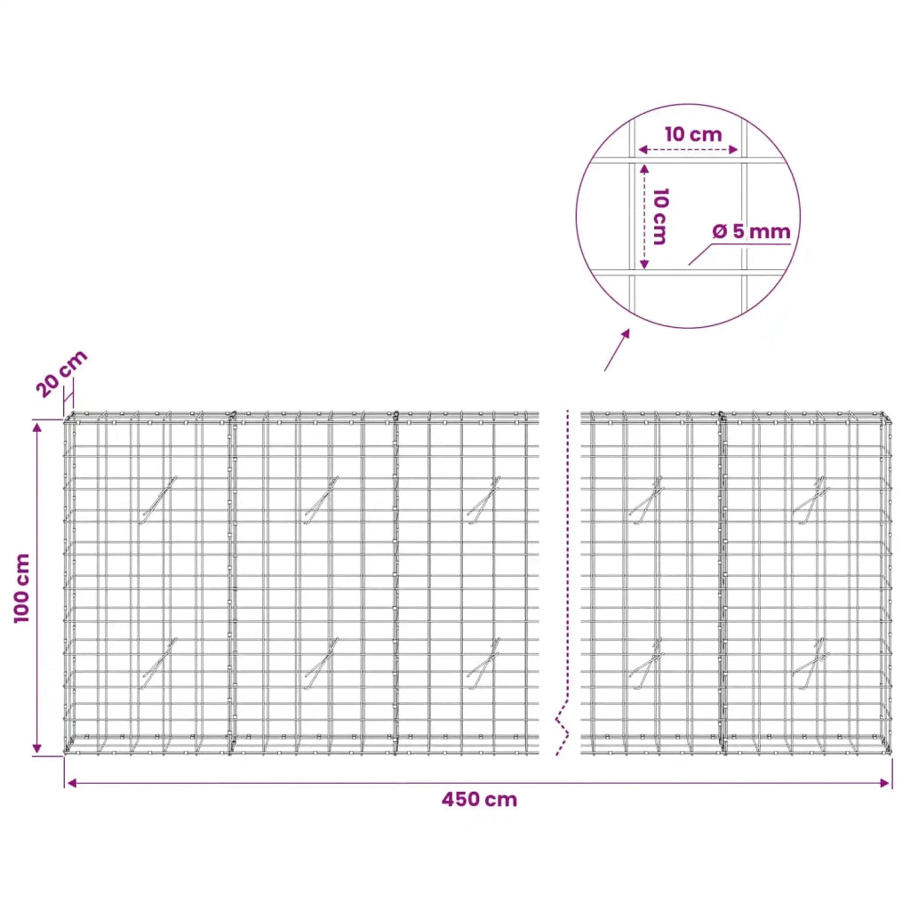 Gabione con filo da 5 mm e rete 10x10 cm 450x20x100 cm 3465027