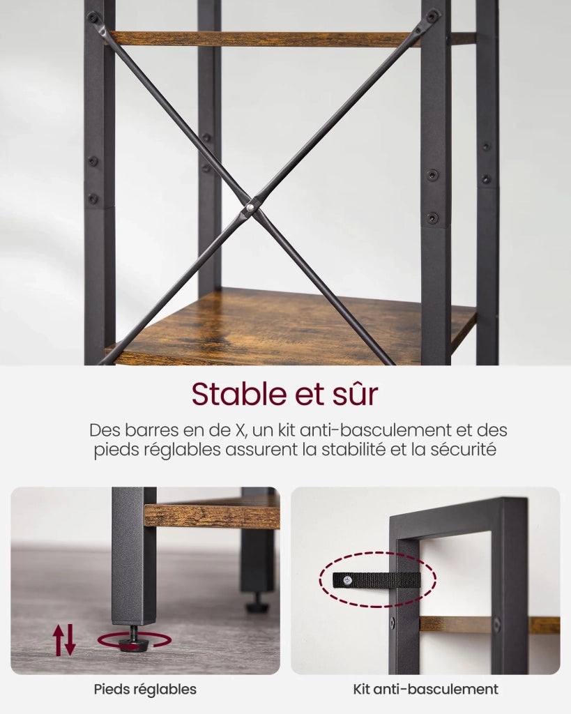 Libreria a 6 ripiani mobile contenitore aperto per ufficio soggiorno camera da letto 40 x 30 x 1786 cm marrone rustico e nero 12_0004186