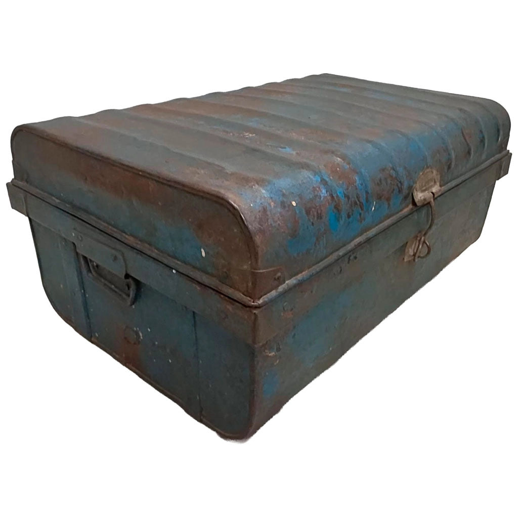 Valigia metallo artigianale blu 67x37x25h cm