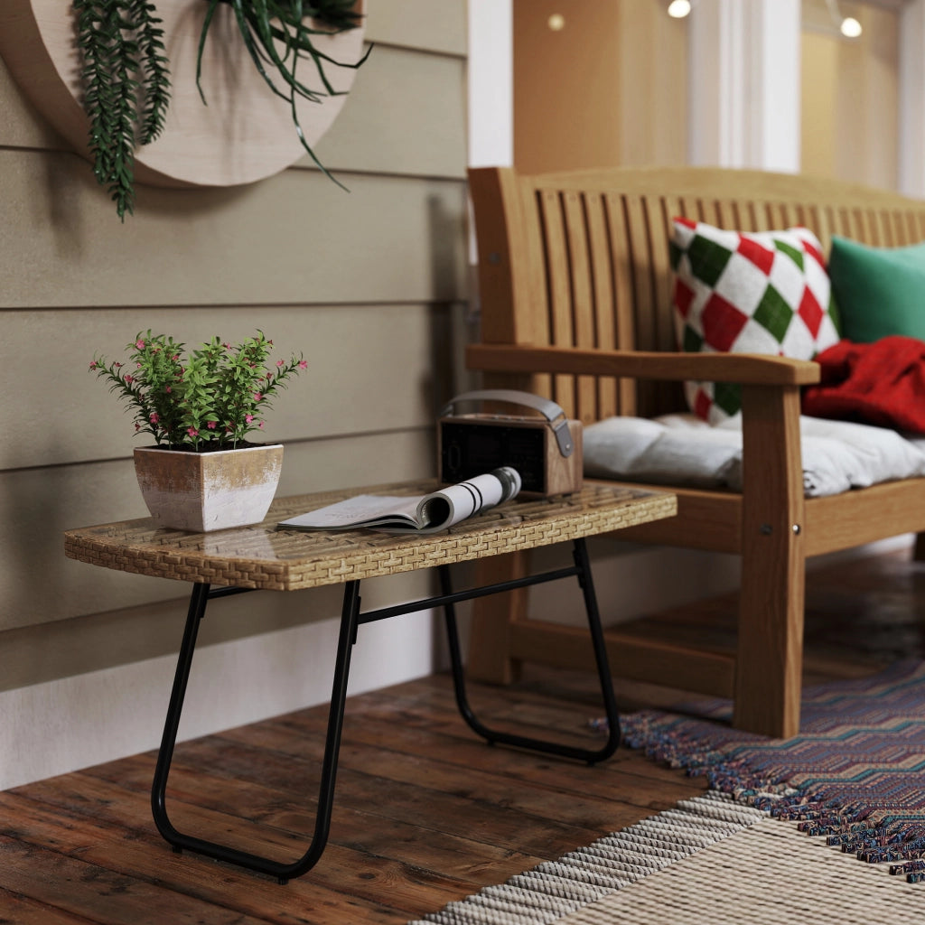 Tavolino da giardino in polyrattan ¨C zephmum ¨C con piano in vetro, 90x50x45 cm
