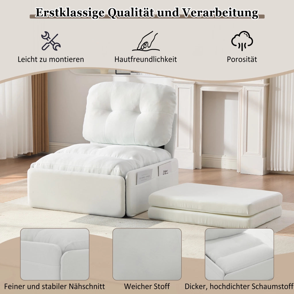 DIVANO LETTO 2 in 1 195x81,5 cm Tessuto bianco con materasso incluso