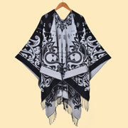 Sciarpa da donna Cashew con nappe e spacco, jacquard double face, spessa e calda.