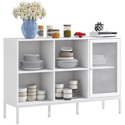 Cassettiera con Armadietto e Ripiani Aperti ¨C Minimal ¨C Bianco, Truciolato e Acciaio, 120x37x81.5 cm
