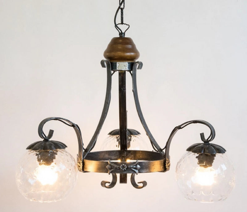 LAMPADARIO A 3 LUCI MARGHERITA FERRO BATTUTO LAMPIONE APPLIQUE LANTERNA