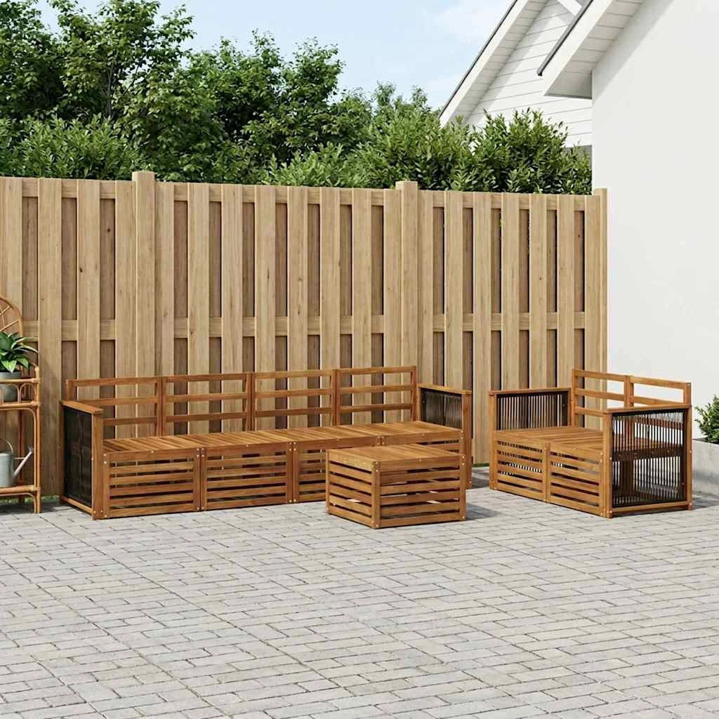 Set di divani da esterno 7 pz Naturale Legno di Acacia Massello 3384050